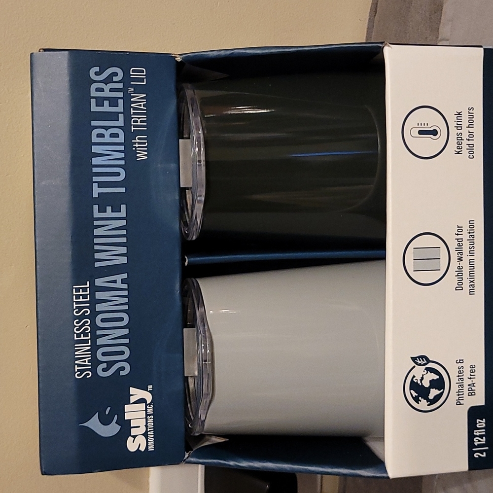Sonoma Stainless Steel Wine Tumblers w/Tritan Lid